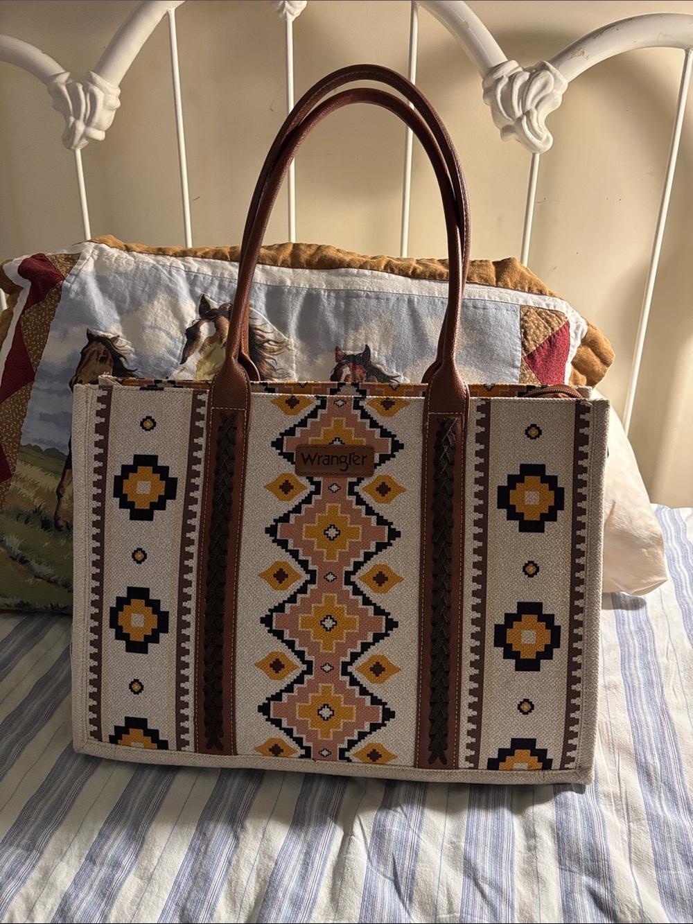 Wrangler Cream, Yellow & Brown Southwestern Pattern Tote